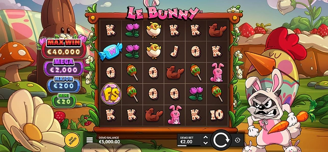Le Bunny Slot Game interface showing the 6x5 grid and Golden Squares feature
